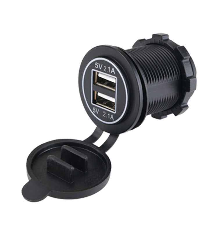 XingZers Dual USB-A Panel Mount Retrofit Charger 12–24V 4.2A with Dual LED Rings for Car, Motorcycle, RV & Boat