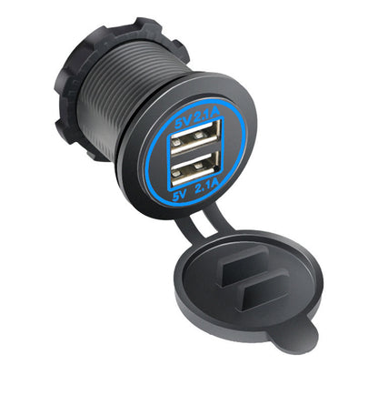XingZers Dual USB-A Panel Mount Retrofit Charger 12–24V 4.2A with Dual LED Rings for Car, Motorcycle, RV & Boat