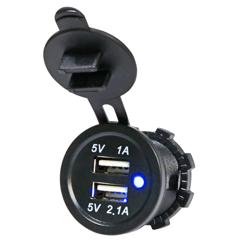 XingZers XZS-VC-A01 Dual USB Panel Mount Vehicle Charger with Blue LED indicator light, 5V/1A + 5V/2.1A