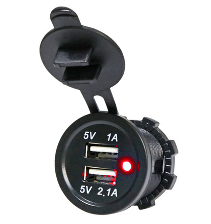 XingZers XZS-VC-A01 Dual USB Panel Mount Vehicle Charger with Red LED indicator light, 5V/1A + 5V/2.1A