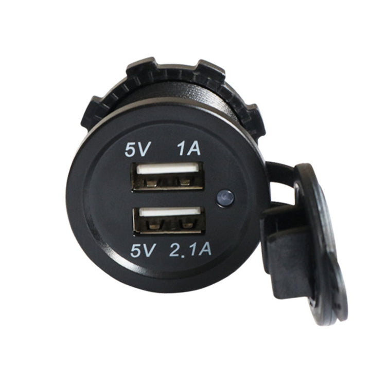 XingZers XZS-VC-A01 Panel Mount USB Charger side view showing 5V/1A and 5V/2.1A output ports
