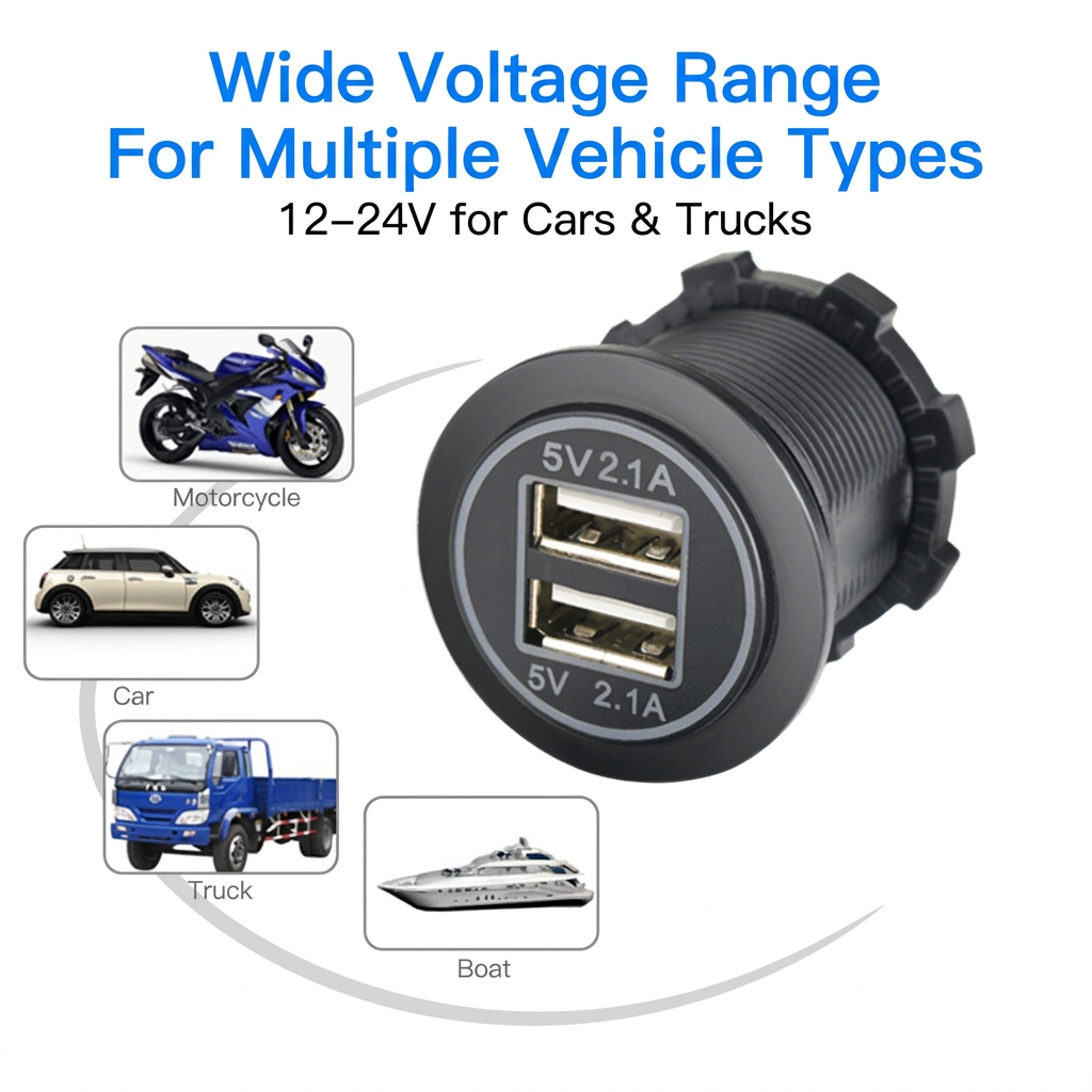 XingZers Dual USB-A Panel Mount Retrofit Charger 12–24V 4.2A with Dual LED Rings for Car, Motorcycle, RV & Boat - 产品详情图 7