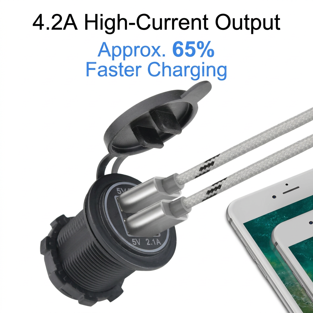 XingZers Dual USB-A Panel Mount Retrofit Charger 12–24V 4.2A with Dual LED Rings for Car, Motorcycle, RV & Boat - 产品详情图 4