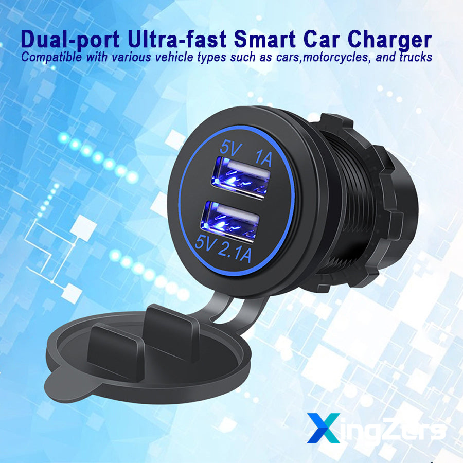 XingZers XZS-VC-A19 Dual USB Panel Mount Charger LED Ring Color Options Red Blue Green