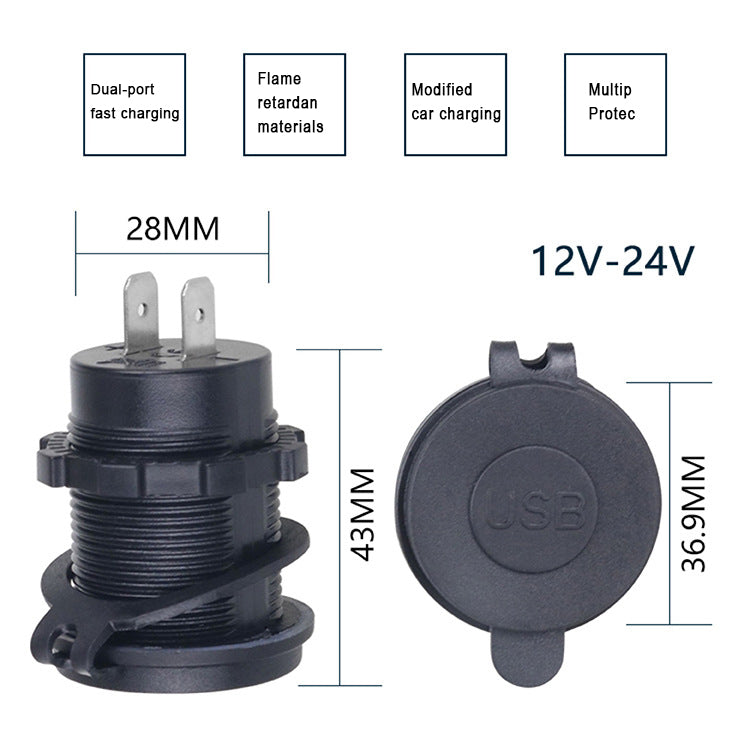 XingZers XZS-VC-A19 Dual USB Panel Mount Charger 12V-24V Input Specification Diagram
