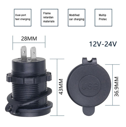 XingZers XZS-VC-A19 Dual USB Panel Mount Charger 12V-24V Input Specification Diagram