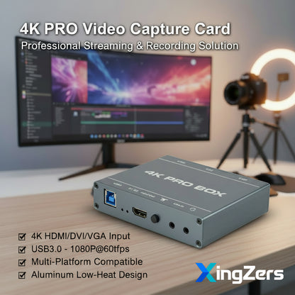 XingZers 4K USB 3.0 Video Capture Card - HDMI DVI VGA to USB Adapter for Live Streaming Medical Imaging Game Recording
