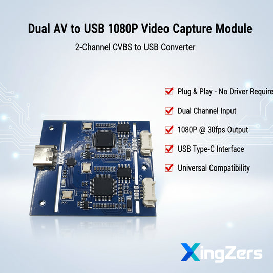 XingZers Dual AV to USB Video Capture Card - 2 Channel CVBS Converter with 1080P Support