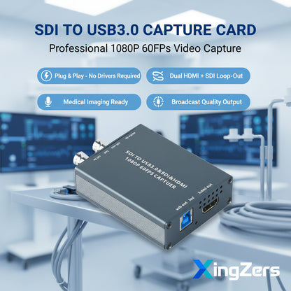 XingZers SDI to USB3.0 Video Capture Card 1080P 60FPS HDMI Loop Out Professional Broadcast Equipment