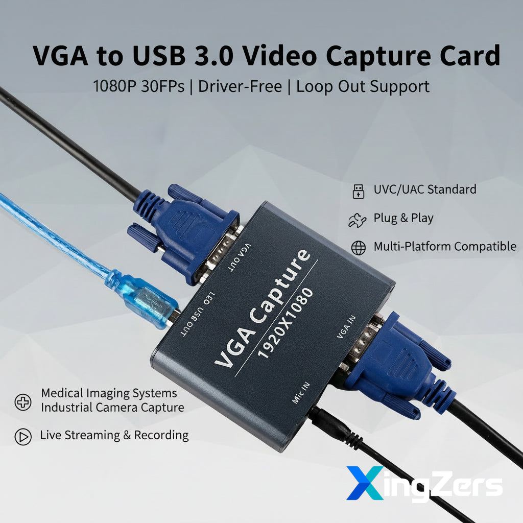 XingZers 1080P VGA Video Capture Card for Live Streaming, Ultrasound and Industrial Camera Capture