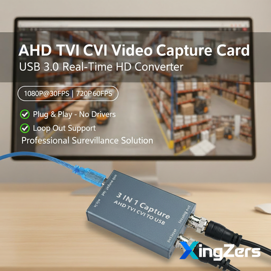 XingZers 3-in-1 Video Capture Card - Professional 1080P AHD TVI CVI to USB Converter for Security Camera CCTV Surveillance System - Plug and Play Multi-Signal Video Capture Device