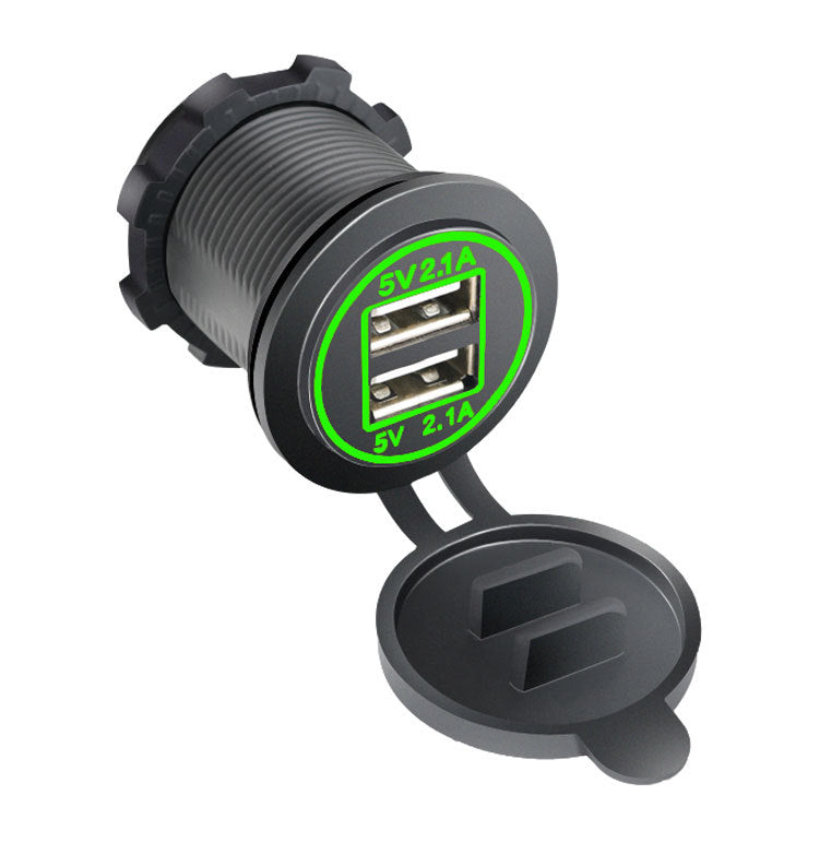 XingZers Dual USB-A Panel Mount Retrofit Charger 12–24V 4.2A with Dual LED Rings for Car, Motorcycle, RV & Boat