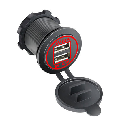 XingZers Dual USB-A Panel Mount Retrofit Charger 12–24V 4.2A with Dual LED Rings for Car, Motorcycle, RV & Boat