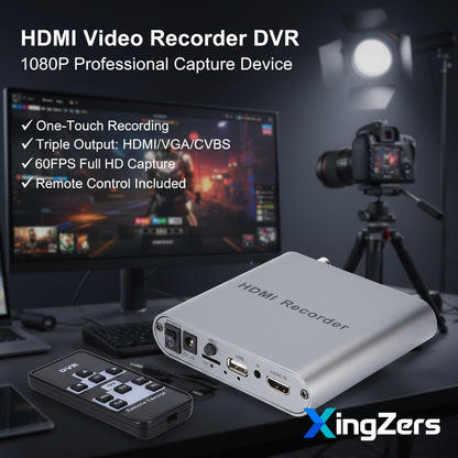 XingZers HDMI Video Recorder DVR 1080P 60FPS Capture Box - Professional Game Streaming Recording Device with Remote Control